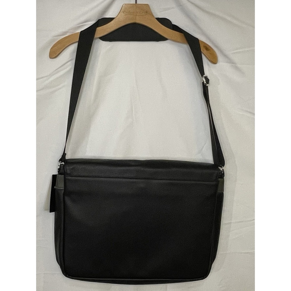 Black Leather Messenger Bag-Bugatti NWT Laptop Bag-Work Satchel-Shoulder Bag - Picture 2 of 16